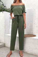 Load image into Gallery viewer, Off-Shoulder Tie Cuff Jumpsuit with Pockets