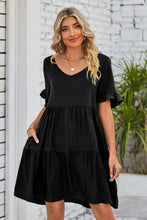 Load image into Gallery viewer, V-Neck Flounce Sleeve Tiered Dress