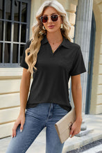 Load image into Gallery viewer, Pocketed Johnny Collar Short Sleeve Blouse