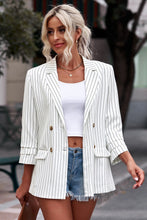 Load image into Gallery viewer, Striped Double-Breasted Long Sleeve Blazer