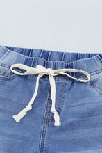 Load image into Gallery viewer, Drawstring Distressed Raw Hem Jeans with Pockets