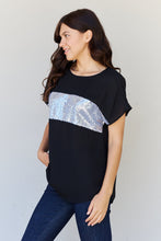 Load image into Gallery viewer, Sew In Love Shine Bright Full Size Center Mesh Sequin Top in Black/Silver