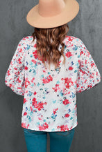 Load image into Gallery viewer, Floral Frill Trim Tie Neck Flounce Sleeve Blouse