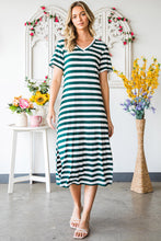 Load image into Gallery viewer, Striped V-Neck Short Sleeve Side Slit Dress