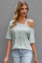 Load image into Gallery viewer, Leopard Asymmetrical Neck Cold-Shoulder Blouse