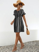 Load image into Gallery viewer, Striped Polka Dot Frill Short Sleeve Mini Dress