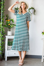 Load image into Gallery viewer, Striped V-Neck Short Sleeve Side Slit Dress