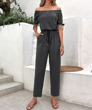 Load image into Gallery viewer, Off-Shoulder Tie Cuff Jumpsuit with Pockets