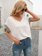 Load image into Gallery viewer, Striped V-Neck Short Sleeve T-Shirt