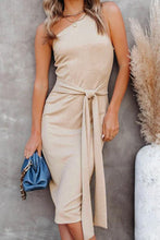 Load image into Gallery viewer, Tie Front One-Shoulder Sleeveless Dress