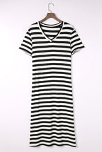 Load image into Gallery viewer, Striped V-Neck Short Sleeve Side Slit Dress