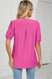 Eyelet Notched Short Sleeve T-Shirt