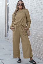 Load image into Gallery viewer, Double Take Full Size Textured Long Sleeve Top and Drawstring Pants Set