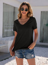 Load image into Gallery viewer, Lace Detail V-Neck Short Sleeve T-Shirt