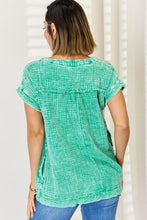 Load image into Gallery viewer, Zenana Washed Raw Hem Short Sleeve Blouse with Pockets