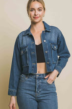 Load image into Gallery viewer, LOVE TREE Raw Hem Button Up Cropped Denim Jacket