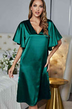 Load image into Gallery viewer, Satin Flutter Sleeve Side Slit V-Neck Night Dress