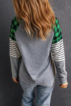 Load image into Gallery viewer, Striped Plaid Round Neck Long Sleeve T-Shirt