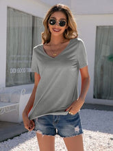 Load image into Gallery viewer, Lace Detail V-Neck Short Sleeve T-Shirt