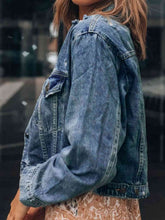 Load image into Gallery viewer, Button Up  Collared Neck Distressed Denim Jacket