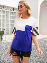 Load image into Gallery viewer, Striped Color Block Round Neck Tee