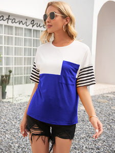 Striped Color Block Round Neck Tee