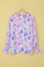 Load image into Gallery viewer, Floral Frill Trim Tie Neck Flounce Sleeve Blouse