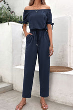 Load image into Gallery viewer, Off-Shoulder Tie Cuff Jumpsuit with Pockets