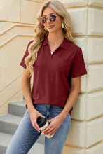 Load image into Gallery viewer, Pocketed Johnny Collar Short Sleeve Blouse