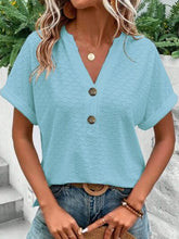 Load image into Gallery viewer, Eyelet Notched Short Sleeve Blouse