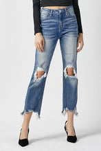 Load image into Gallery viewer, RISEN High Waist Distressed Frayed Hem Cropped Straight Jeans