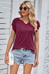 Ruched Notched Short Sleeve T-Shirt