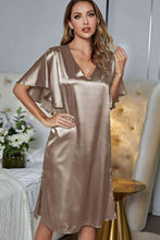 Load image into Gallery viewer, Satin Flutter Sleeve Side Slit V-Neck Night Dress