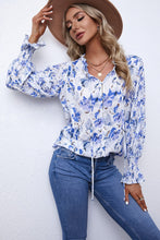 Load image into Gallery viewer, Floral Frill Trim Tie Neck Flounce Sleeve Blouse