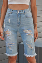 Load image into Gallery viewer, Distressed Raw Hem Denim Bermuda Shorts