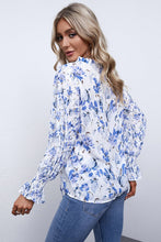 Load image into Gallery viewer, Floral Frill Trim Tie Neck Flounce Sleeve Blouse