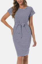 Load image into Gallery viewer, Tie Front Round Neck Short Sleeve Dress