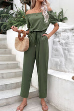 Load image into Gallery viewer, Off-Shoulder Tie Cuff Jumpsuit with Pockets